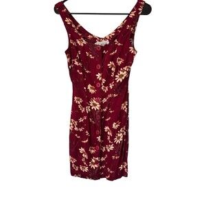 Vtg 90s Daisy Floral Burgundy Button Front Tank Dress, Midi, Phoebe Grunge Sz 3